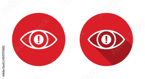 Eye problem, vision pain icon with long shadow. Sore eyeball sign symbol