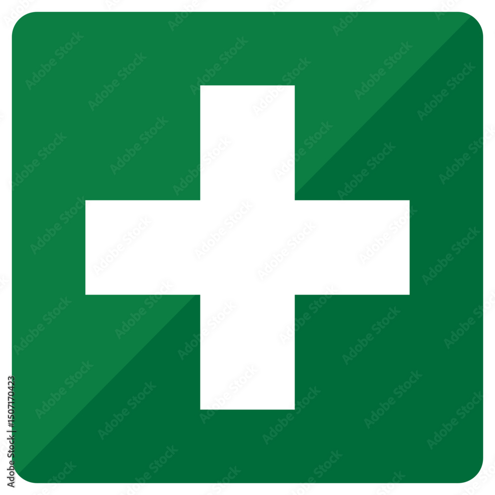 Obraz premium Green First Aid Cross Symbol Medical Emergency Icon