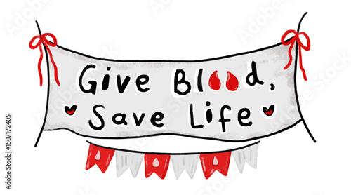Cute give blood save life text word for happy international world donor day banner symbol slogan campaign volunteer voluntary charity