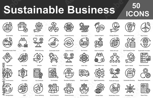 Sustainable Business Editable Icons set. Vector illustration in modern thin outline style of business related icons	