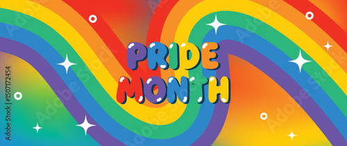 Happy Pride month background vector. LGBTQ community symbol with rainbow, pride flag, heart. Design for celebration, bisexual, transgender, Party poster, rights, ads.