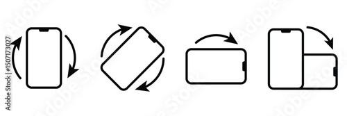 Smartphone orientation change icon vector illustration for screen rotation tilt flip mobile interface gesture symbol control display direction concept set.