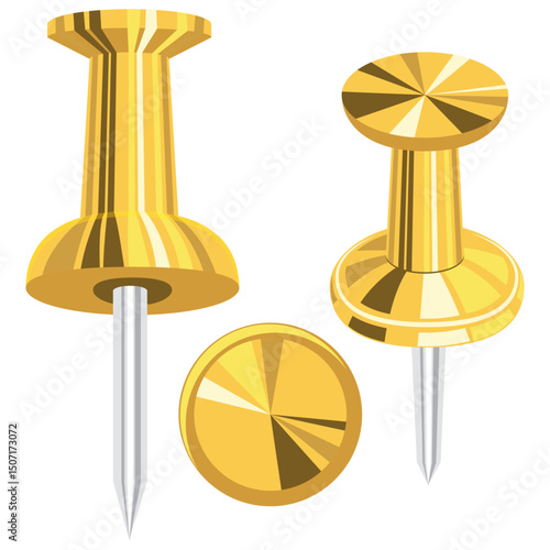 gold thumbtacks, Golden office push pin.