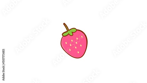 Kawaii style cute pink strawberry animation.                                                Moving fruit isolated on white background.