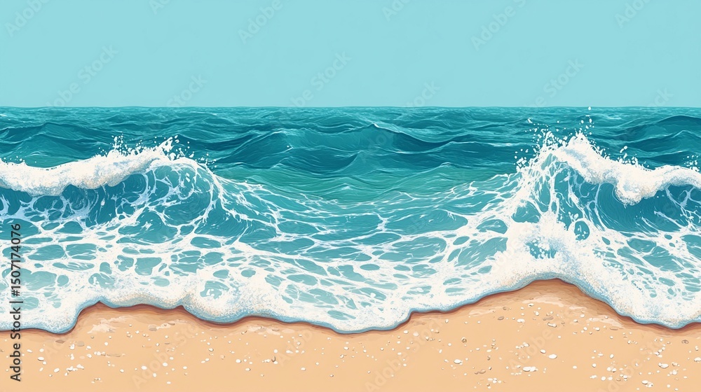Fototapeta premium Tide line on sandy beach with foamy crest, great for surf-themed graphics, resort branding, and realistic texture maps.