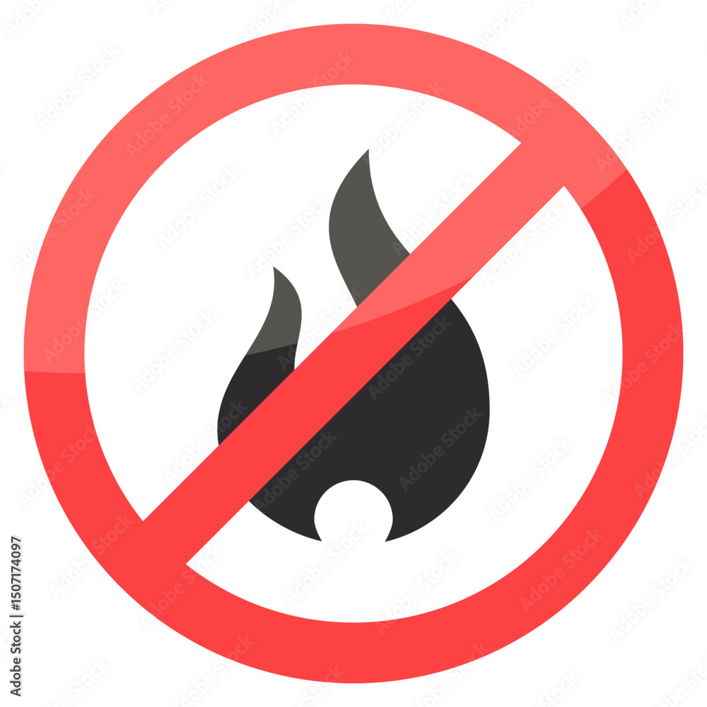 No Fire, Flame Prohibition Sign Red Circle Safety Icon No Fire, Flame Prohibition Sign Red Circle Safety Icon