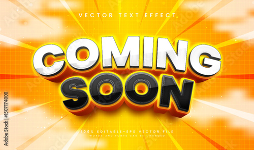 Coming soon 3d editable vector text effect. Modern theme,  suitable for promotion product sale.