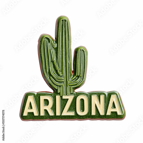 Arizona Saguaro Cactus Emblem Green and Beige