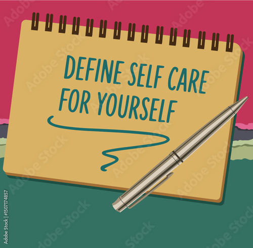 define self care for yourself inspirational reminder advice handwriting spiral notebook against abstract paper landscape lifestyle health concept illustration clipart
