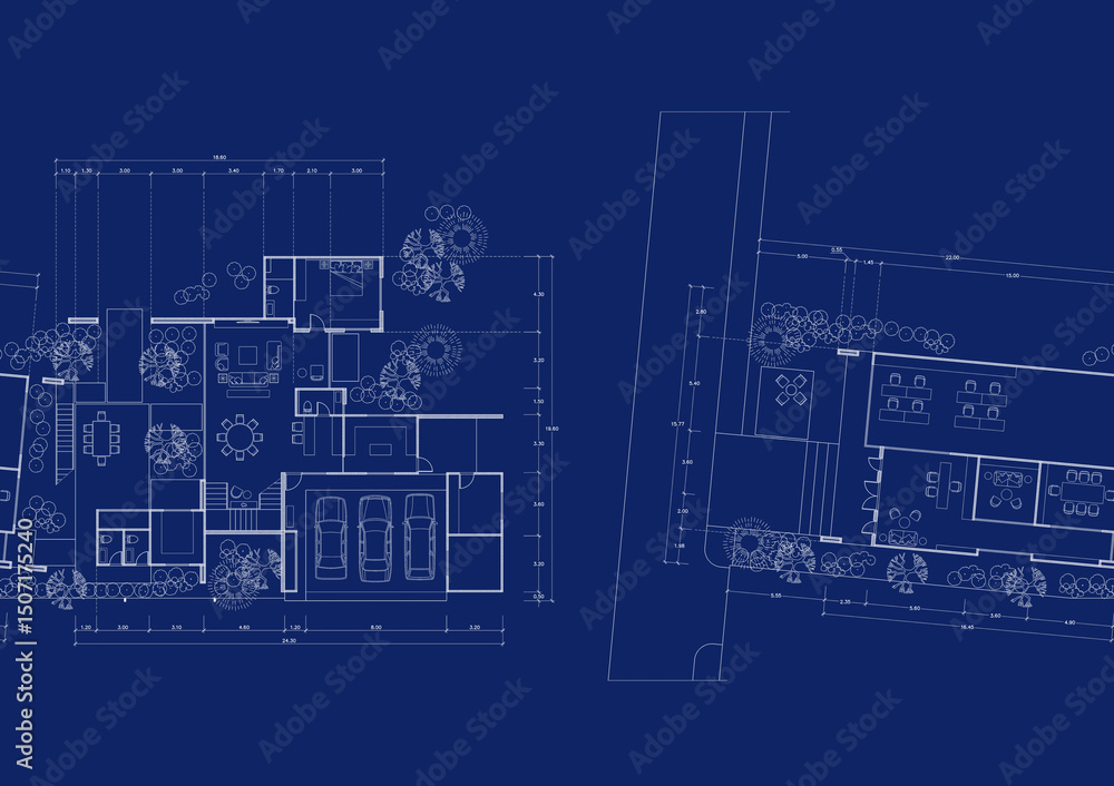 Floor plan designed building on the drawing. Floor plan designed building on the drawing.