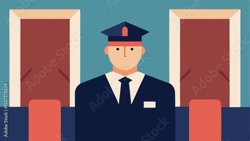 Bailiff Maintaining Order An image of a bailiff in uniform standing near the courtroom entrance watchfully observing the proceedings with a serious demeanor.
