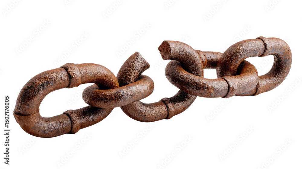 Broken Chain: A close-up image of a rusty, broken chain, symbolizing disruption, freedom, or the overcoming of obstacles. Broken Chain: A close-up image of a rusty, broken chain, symbolizing disruption, freedom, or the overcoming of obstacles.