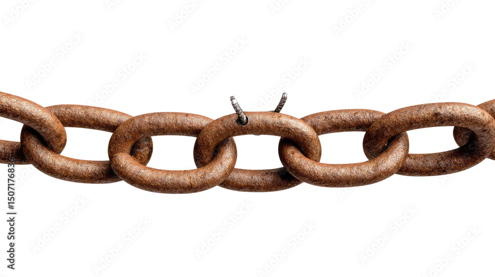 Broken Chain Symbol: A close-up shot of a broken chain, symbolizing weakness, vulnerability, and disconnection in a state of rustiness. Broken Chain Symbol: A close-up shot of a broken chain, symbolizing weakness, vulnerability, and disconnection in a state of rustiness.