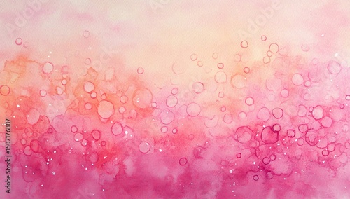 Watercolor pink and peach ombre background with small bubbles, whimsical