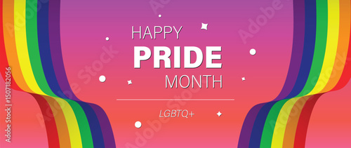 Happy Pride month background vector. LGBTQ community symbol with rainbow, pride flag, heart. Design for celebration, bisexual, transgender, Party poster, rights, ads.