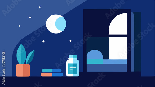 Night Recovery A cozy bedroom scene with an open window letting in moonlight and a bottle of overnight repair cream on a nightstand emphasizing monthly restorative therapies.