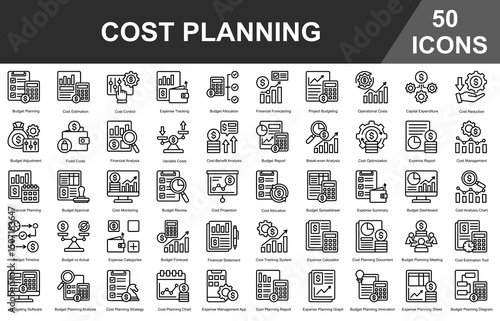 Cost Planning Editable Icons set. Vector illustration in modern thin outline style of business related icons	