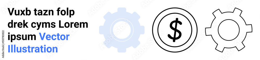 Gear icons in varying styles alongside a dollar sign outline indicating financial systems, work processes, and economy. Ideal for finance, productivity, economics, operations, systems thinking Gear icons in varying styles alongside a dollar sign outline indicating financial systems, work processes, and economy. Ideal for finance, productivity, economics, operations, systems thinking