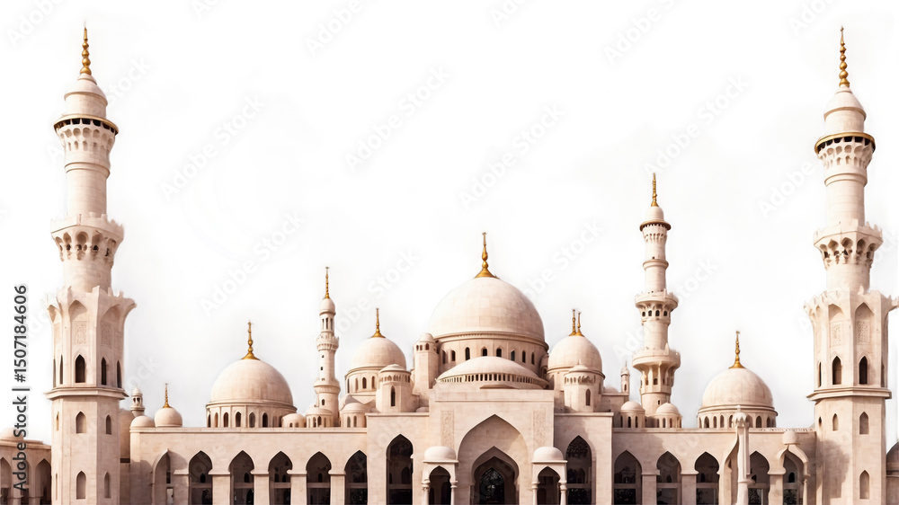 Obraz premium Majestic mosque complex under a crescent moon.