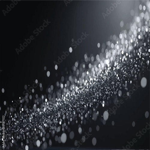 A dark background features a luminous, glittering stream of white bokeh lights curving from the lower left to the upper right, creating a visually stunning and elegant effect.