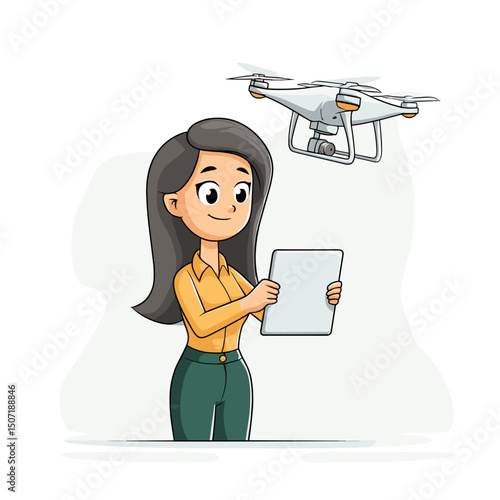 Woman Controls Drone via Tablet