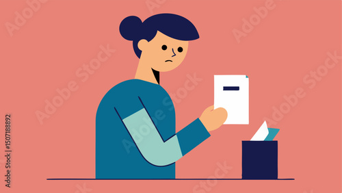 Customer Checking Receipt A person looking closely at their receipt while waiting in line with a puzzled expression about the product they want to return.