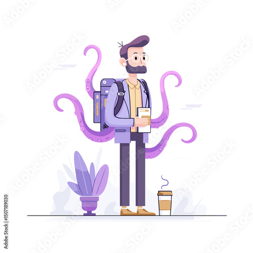 Man Overwhelmed by Work, Tentacles of Tasks