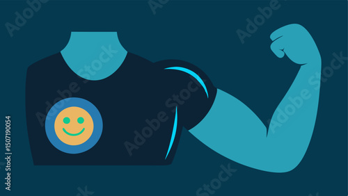Patches on Skin A pair of adhesive patches applied to the forearm showing glowing indicators for cortisol and testosterone. One patch has a smiley face representing mood