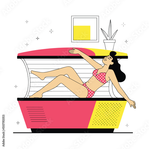Retro Tanning Bed Vector Illustration