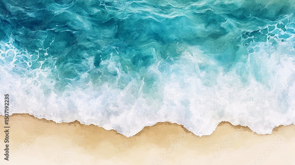 Obraz premium Wet beach edge with thin foam line, perfect for nature-inspired design, vacation imagery, and background texture collections.