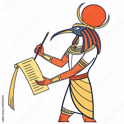 Thoth Egyptian God Writing on Papyrus Scroll Illustration