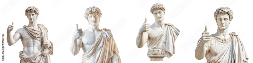 Naklejka premium Greek statue giving thumbs up, classic sculpture, detailed, isolated on Transparent PNG diecut