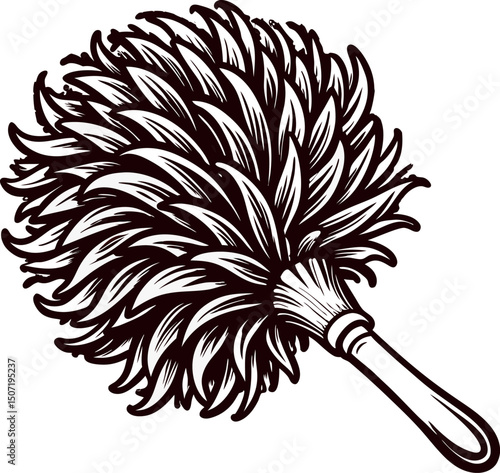 Detailed monochrome of a feather duster with handle