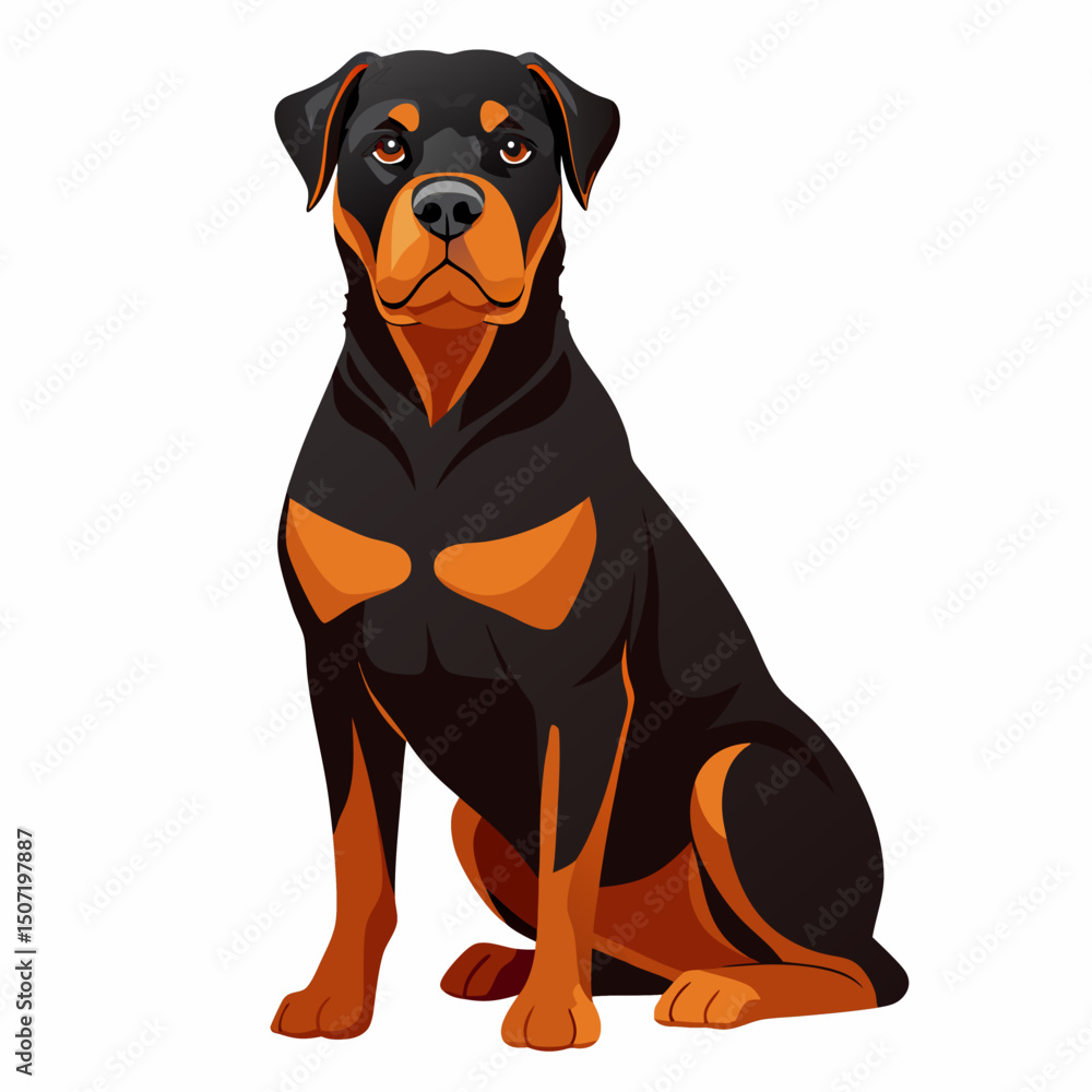 Fototapeta premium Rottweiler Puppy Vector Art – Muscular Dog Breed Illustration