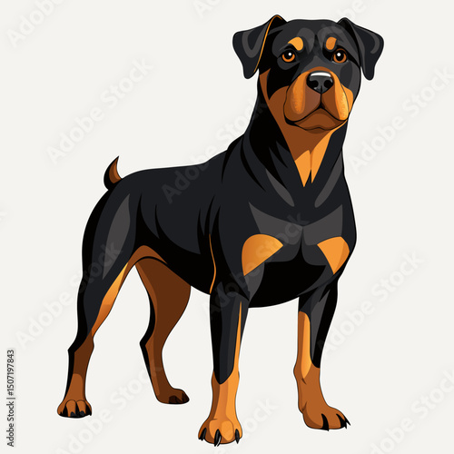 Playful Rottweiler Dog Illustration – Pet Vector Portrait