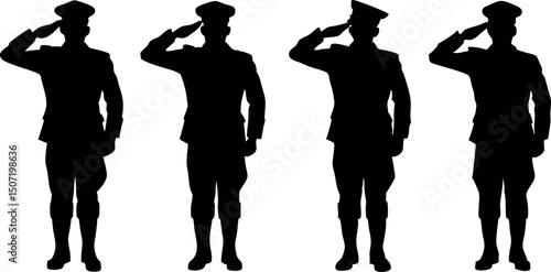 A powerful silhouette of a soldier saluting, symbolizing honor, respect, and patriotism. Perfect for Veterans Day, Memorial Day, and military tribute designs.
