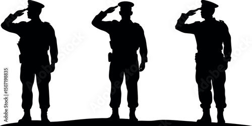 A powerful silhouette of a soldier saluting, symbolizing honor, respect, and patriotism. Perfect for Veterans Day, Memorial Day, and military tribute designs.