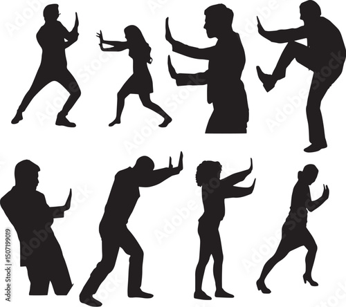 Person Pushing Silhouette Vector | Man or Woman Push Gesture Minimalist Illustration