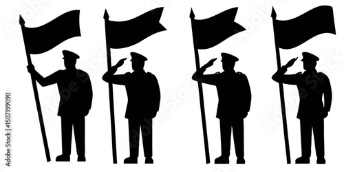 A powerful silhouette of a soldier saluting, symbolizing honor, respect, and patriotism. Perfect for Veterans Day, Memorial Day, and military tribute designs.