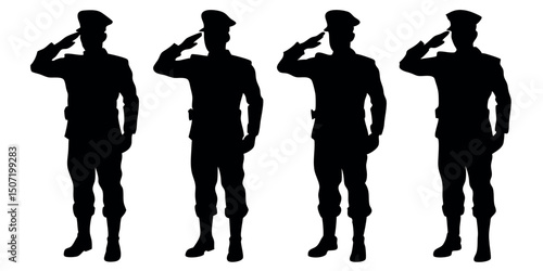 A powerful silhouette of a soldier saluting, symbolizing honor, respect, and patriotism. Perfect for Veterans Day, Memorial Day, and military tribute designs.