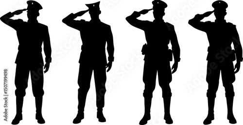 A powerful silhouette of a soldier saluting, symbolizing honor, respect, and patriotism. Perfect for Veterans Day, Memorial Day, and military tribute designs.