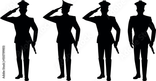 A powerful silhouette of a soldier saluting, symbolizing honor, respect, and patriotism. Perfect for Veterans Day, Memorial Day, and military tribute designs.
