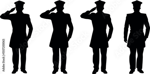 A powerful silhouette of a soldier saluting, symbolizing honor, respect, and patriotism. Perfect for Veterans Day, Memorial Day, and military tribute designs.
