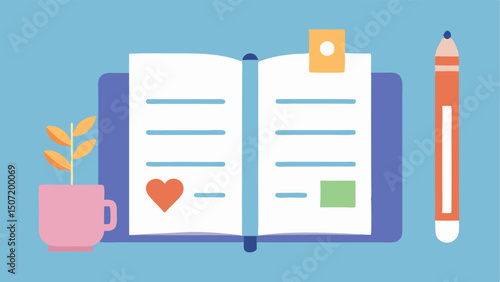 Mindfulness Journal An open notebook with a pen beside it featuring sections for daily goals reflections and focus exercises symbolizing organized thought.