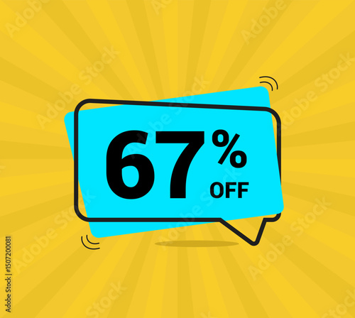 67% OFF sale, sixty seven percent. Coupon of Discount Price. Discount promotion. Banner for One percent off offers. Yellow and blue Design. Vector illustration.