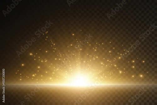Set of flashes, Lights and Sparkles on a transparent background. Bright gold flashes and glares. Abstract golden lights isolated  Bright rays of light. Glowing lines. Vector illustration eps 10.