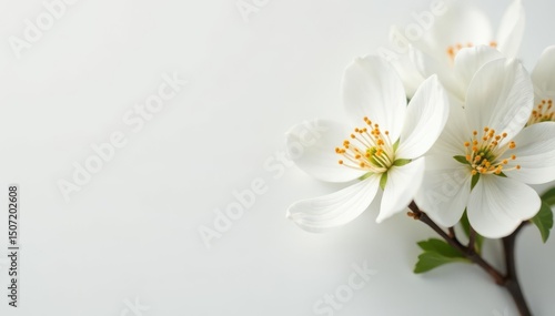 Delicate white blossom against pure white backdrop, fragile, isolated