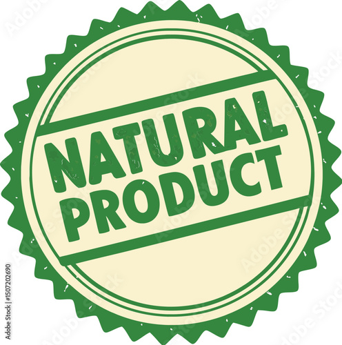 Green stamp organic label natural product textured text distress effect.