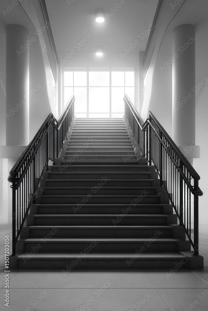 Fototapeta premium Modern Architectural Staircase with Light and Shadows in Black and White