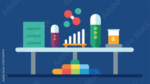 Multicolored Wellness Capsules A closeup of colorful wellness capsules and supplements arranged neatly on a lab table symbolizing various treatments being developed.